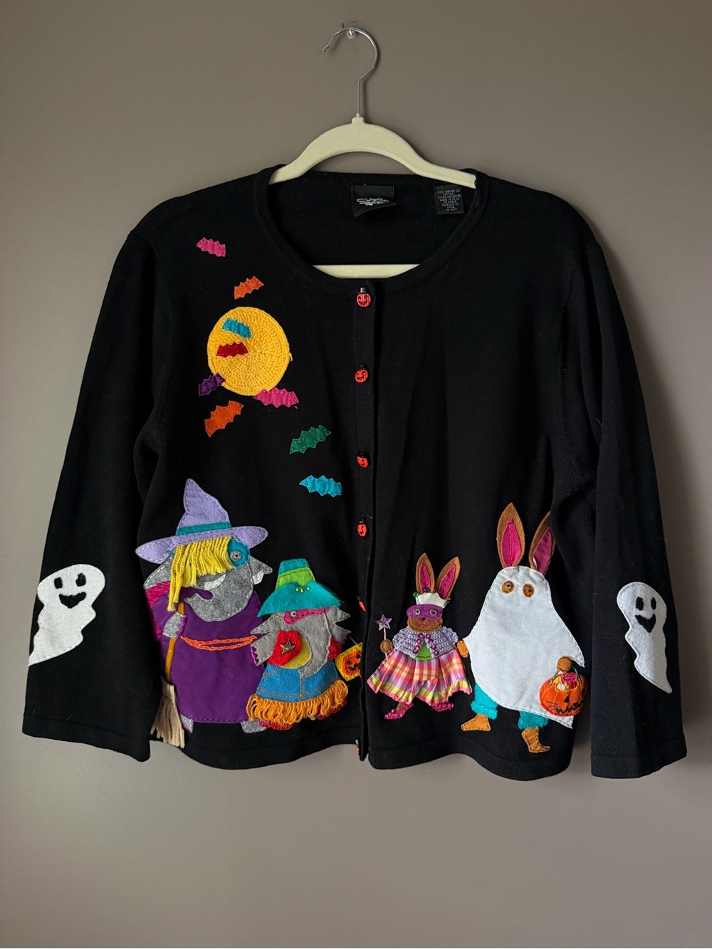 Spooky Vintage 90’s Black Halloween Cardigan Sweater party cocktail